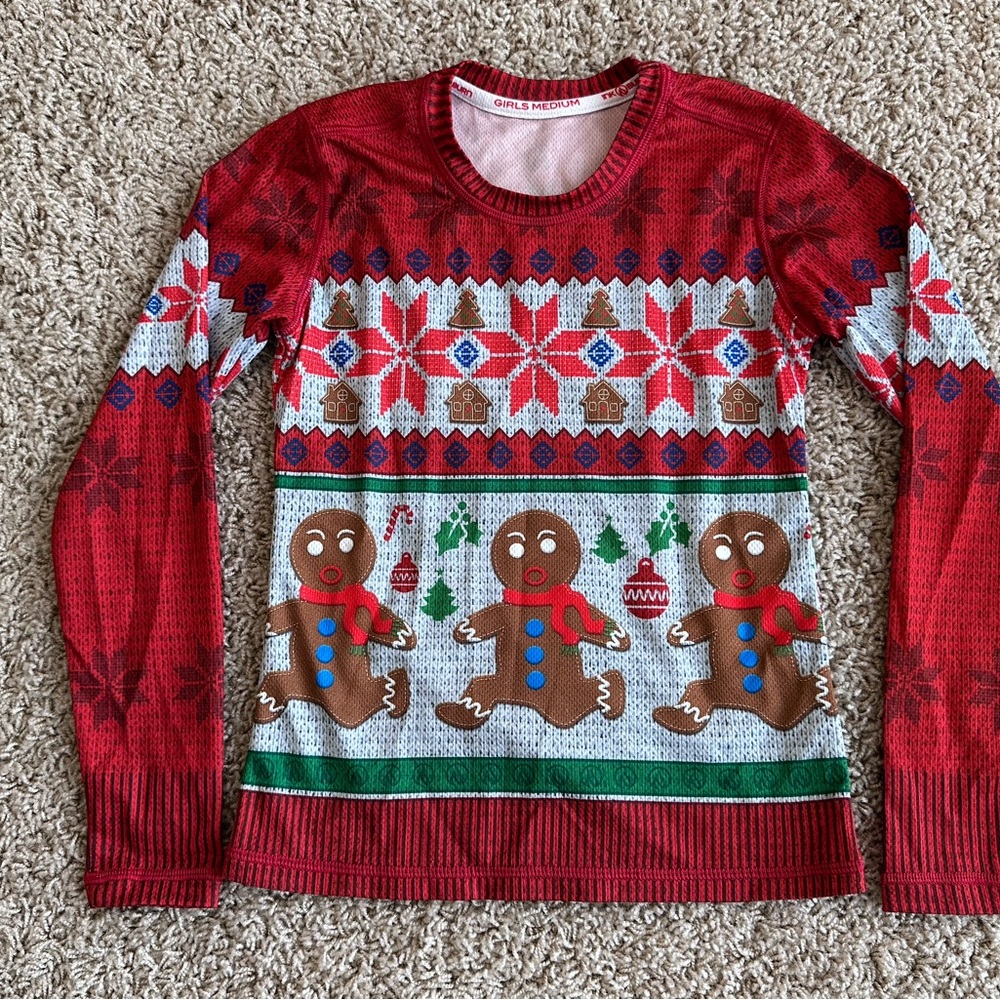 InknBurn girl’s long sleeve tech shirt holiday sweater, girl’s medium, EUC